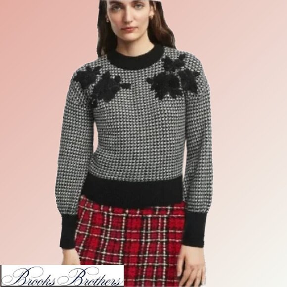 Brooks Brothers Sweaters - BROOKS BROTHERS Merino Wool Houndstooth Embroidered Sweater NEW without Tag Sz M